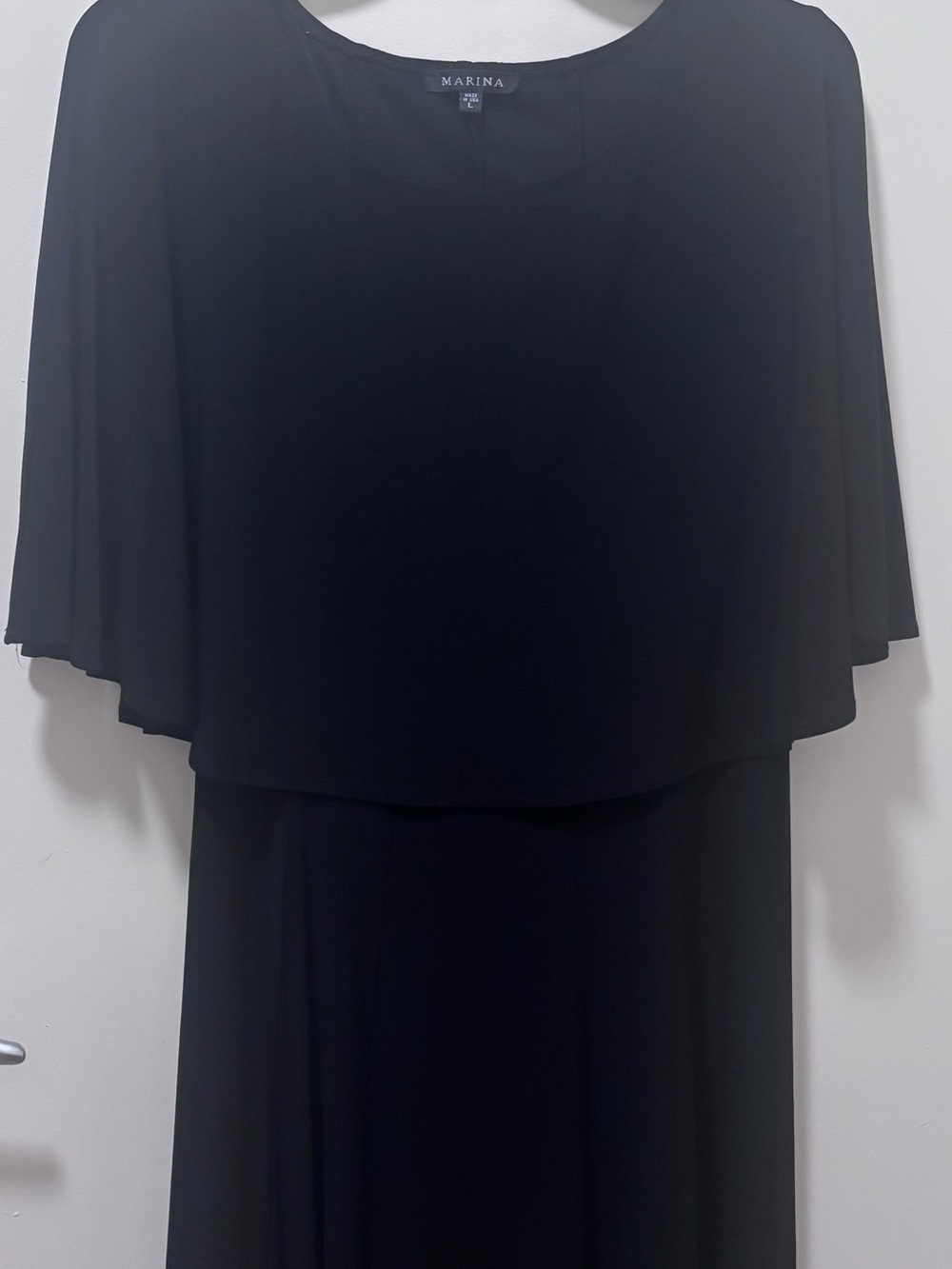 MARINA Black Dress with Cape Overlay